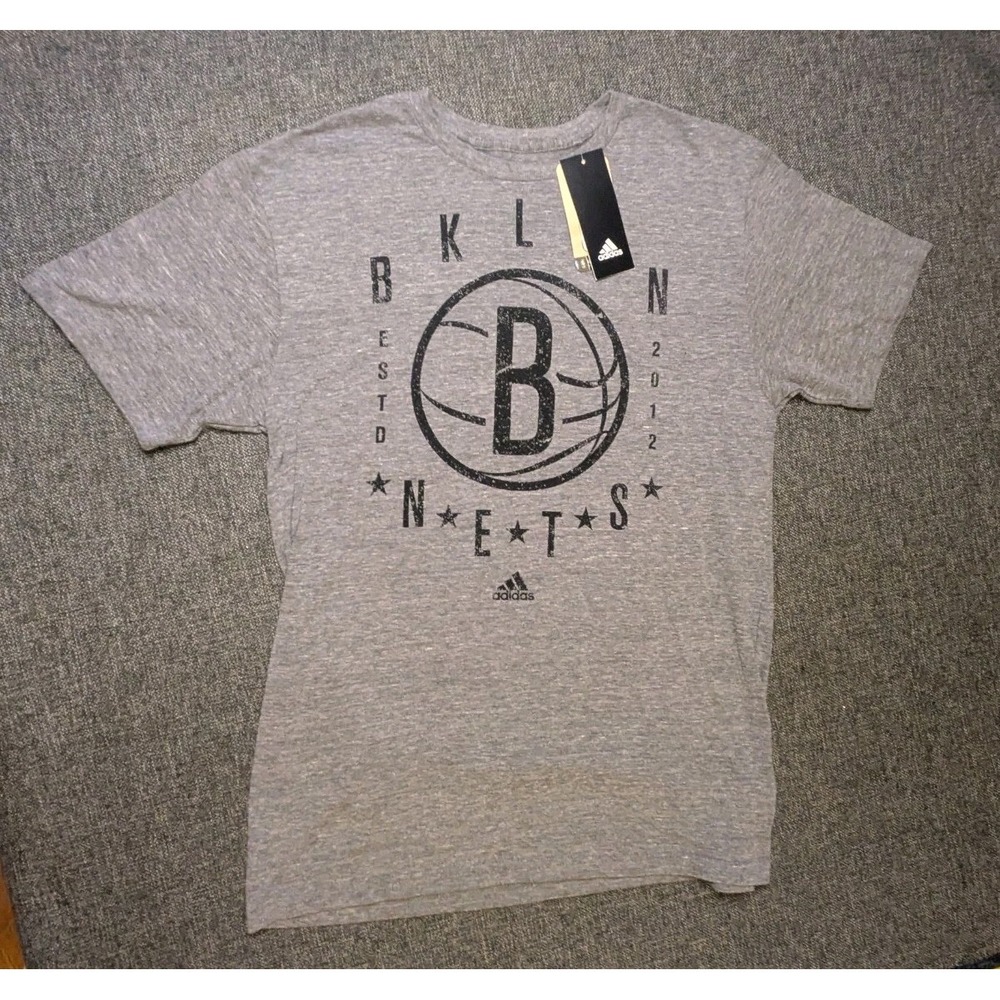 Adidas Mens Brooklyn Nets Grey Short Sleeve NBA T Shirt Basketball Tee Medium‎
